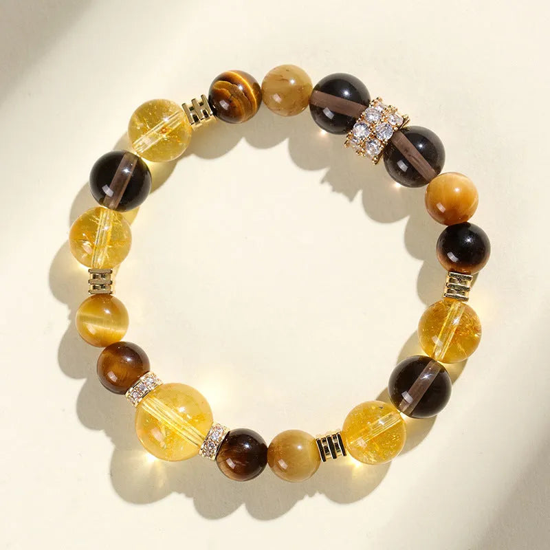 Women's natural yellow tower crystal string beads bracelet with 10mm Jinba comprehensive beads