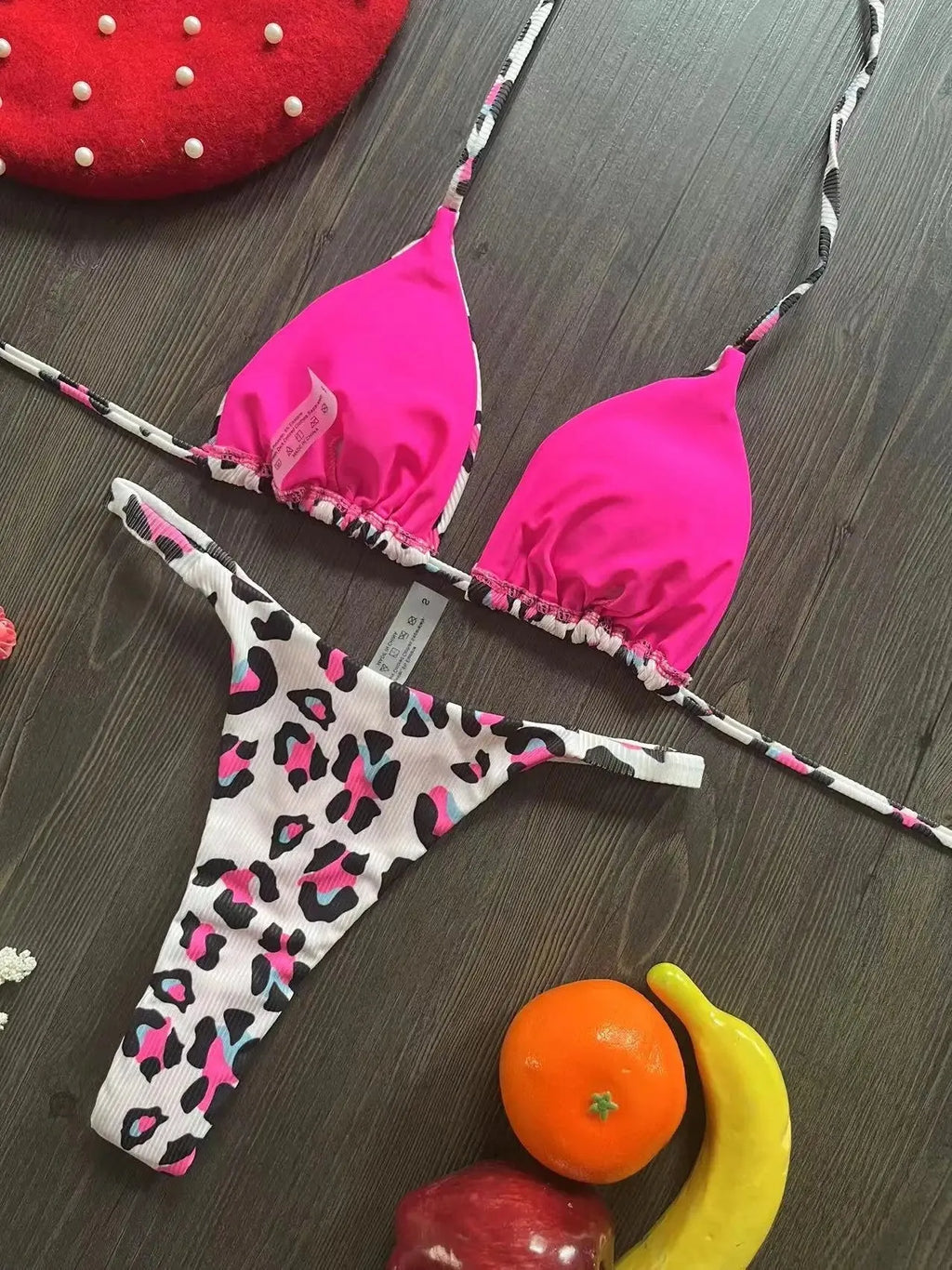 Women's printed bikini swimsuit in quick-drying nylon with cotton lining, briefs style for swimming sports
