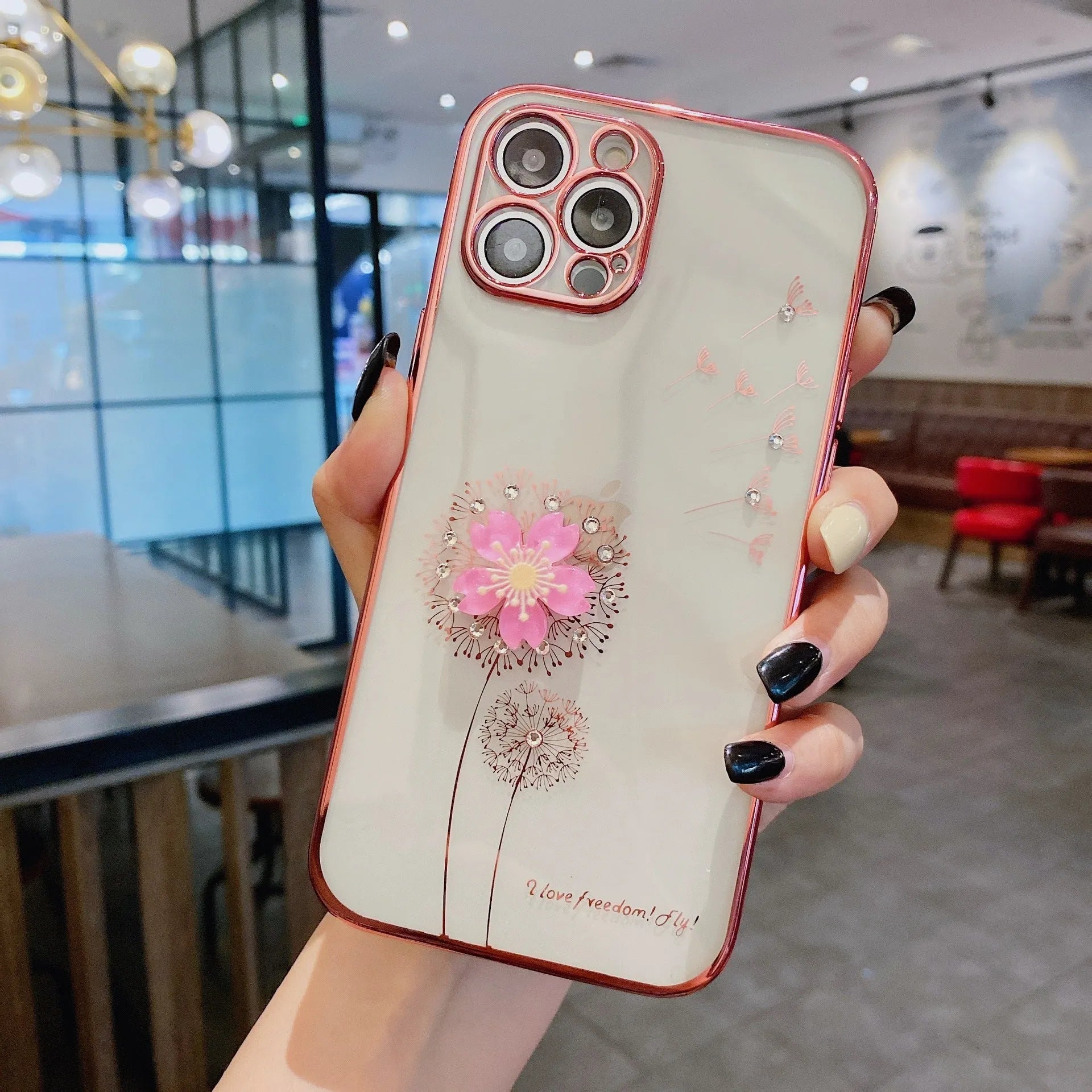 3D rotating flower silicone phone case for iPhone with built-in screen protector in green colour