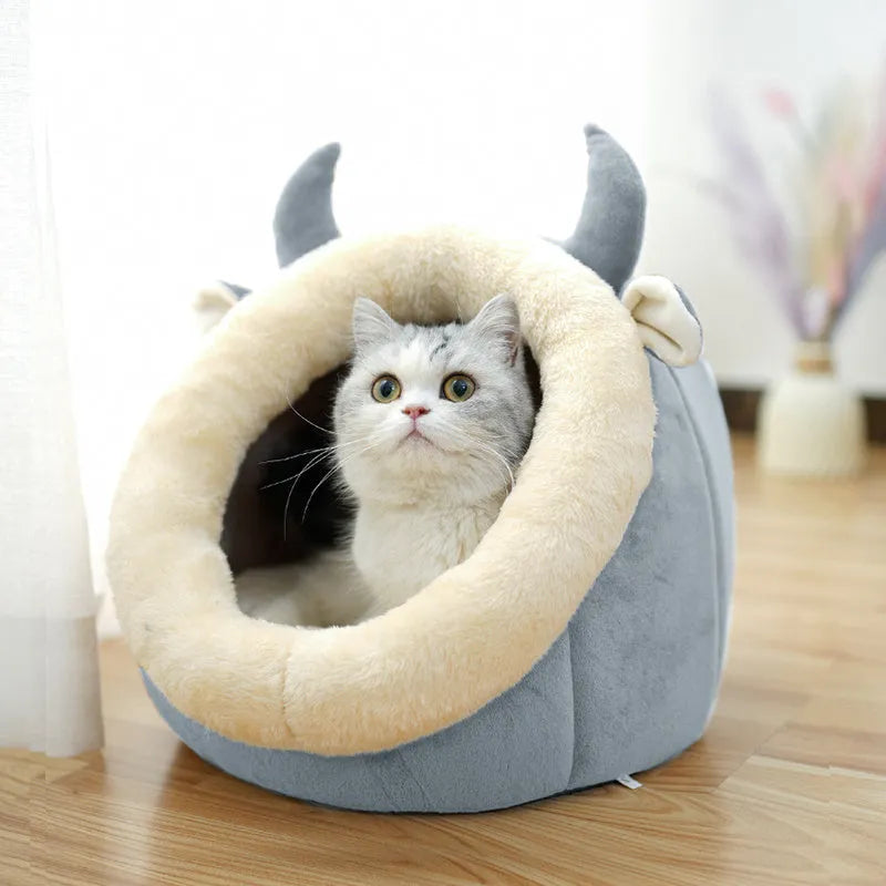 Cat house villa enclosed cat bed with litter tray in grey, suitable for pets up to 25 kg