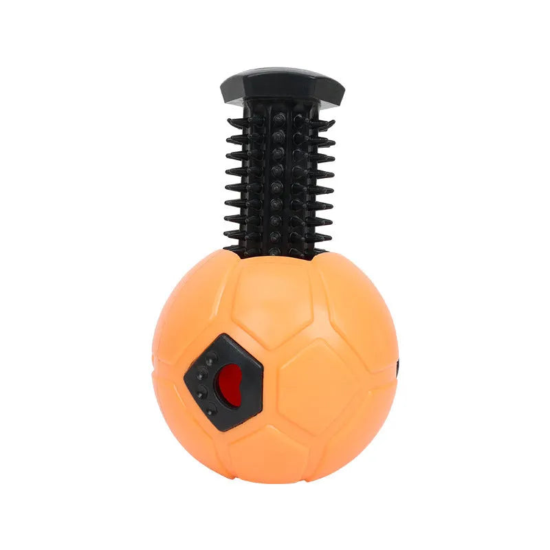 Orange and white TPR dog chew toy ball for teeth grinding and interactive play.