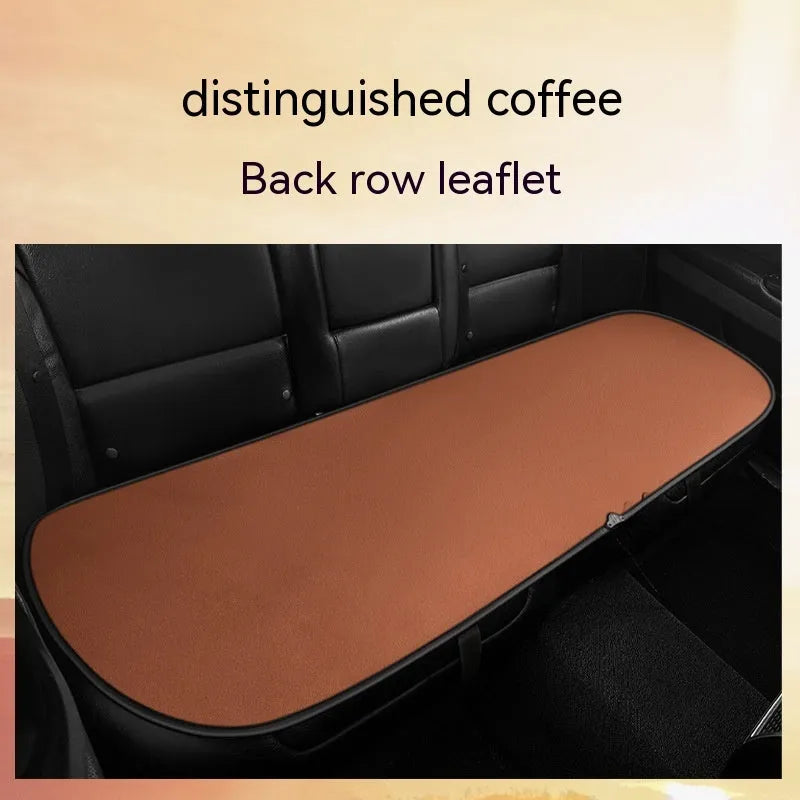 Heated car seat cushion in beige, black, and coffee colours showing single, double, and rear seat size options