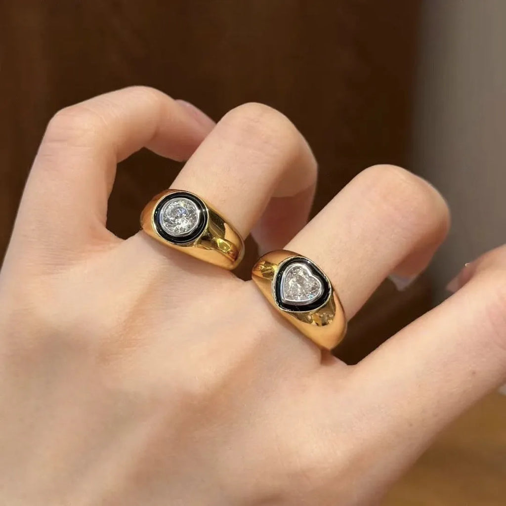 Copper electroplated adjustable wide ring with loose diamond texture in Starry Sky style
