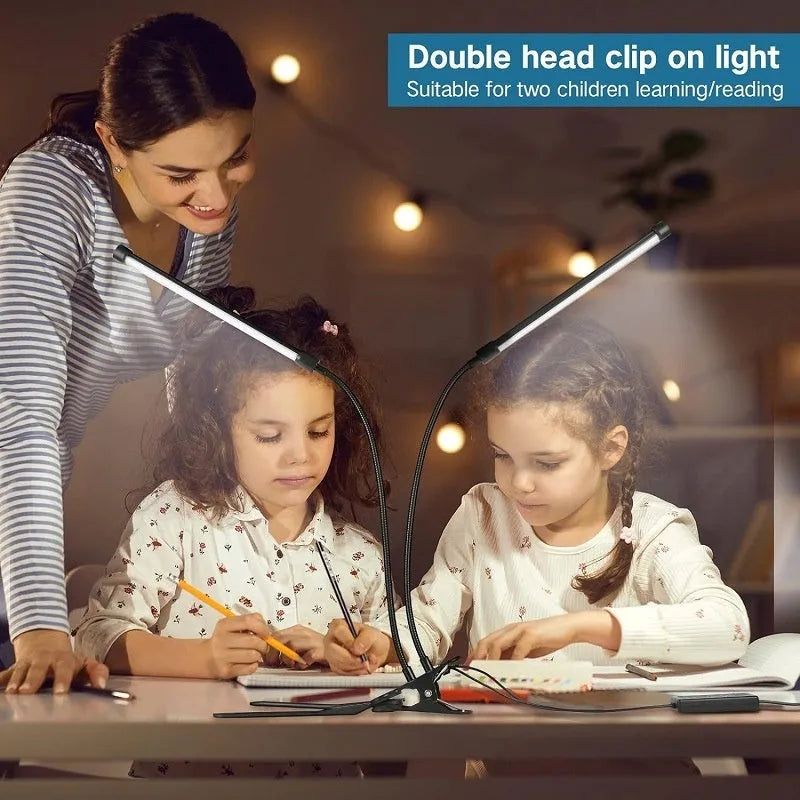 Black and white LED desk lamp with 26cm length and USB cable for student study use