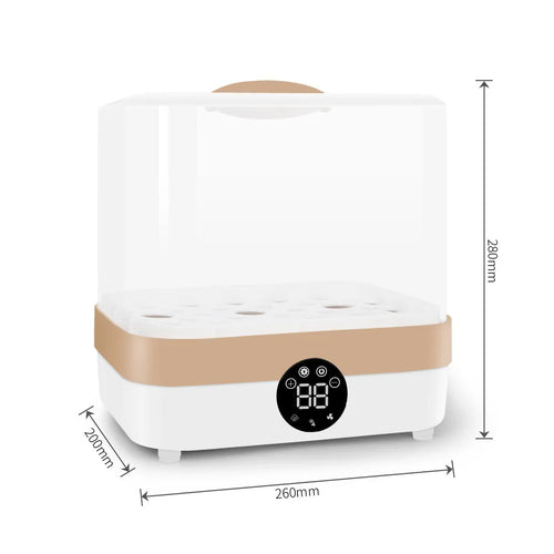 Baby bottle steriliser and dryer with polypropylene housing, 400W power, 10-minute cycle, available in multiple plug types