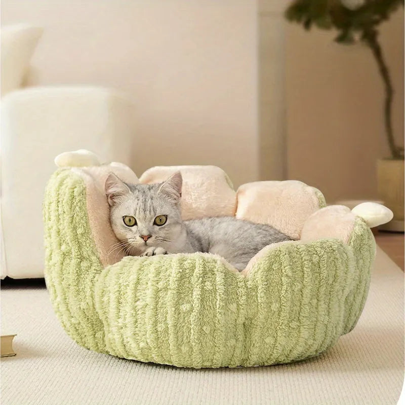Soft purple or green cactus-themed cat kennel shown in large and small sizes.