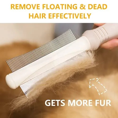 White 2 in 1 pet grooming brush with curved comb and deshedding sides