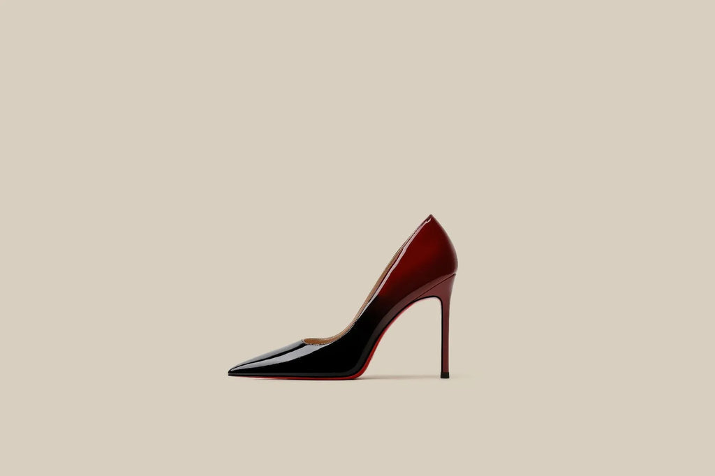 Patent leather black red gradient stiletto high heels pointed toe women's shoes