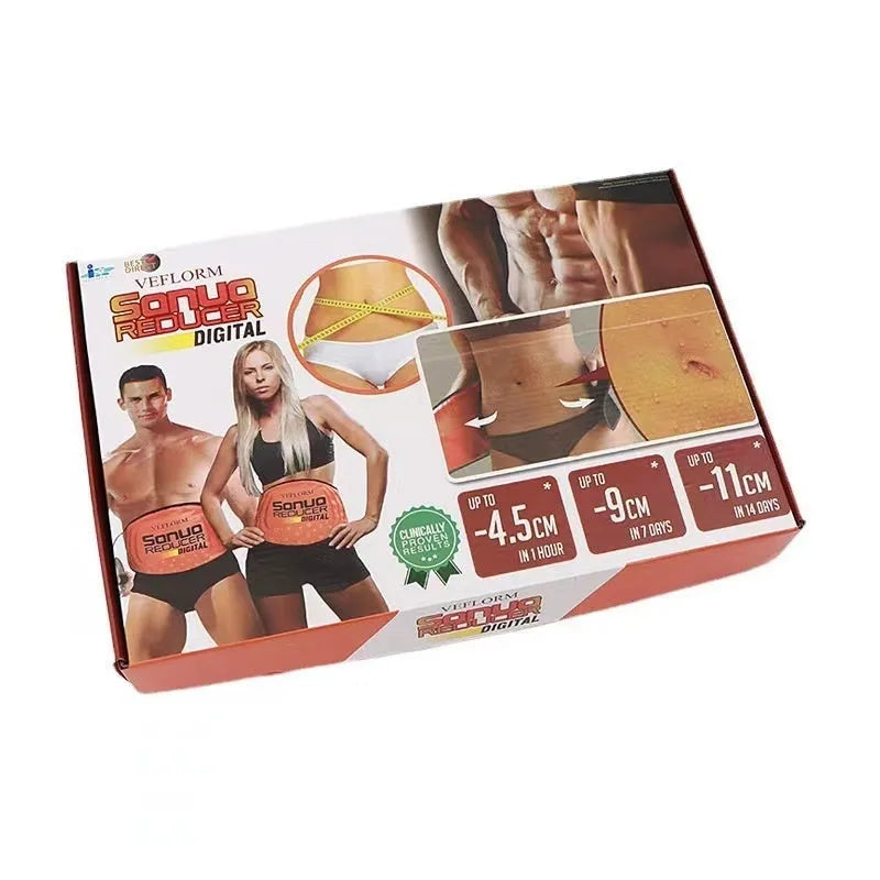 Hot compress waist support belt wrapped around lumbar area showing adjustable compression and heat therapy function
