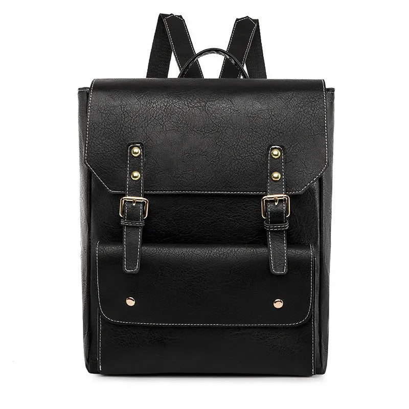 Korean style retro simple backpack in creamy white colour showing front view with zipper details