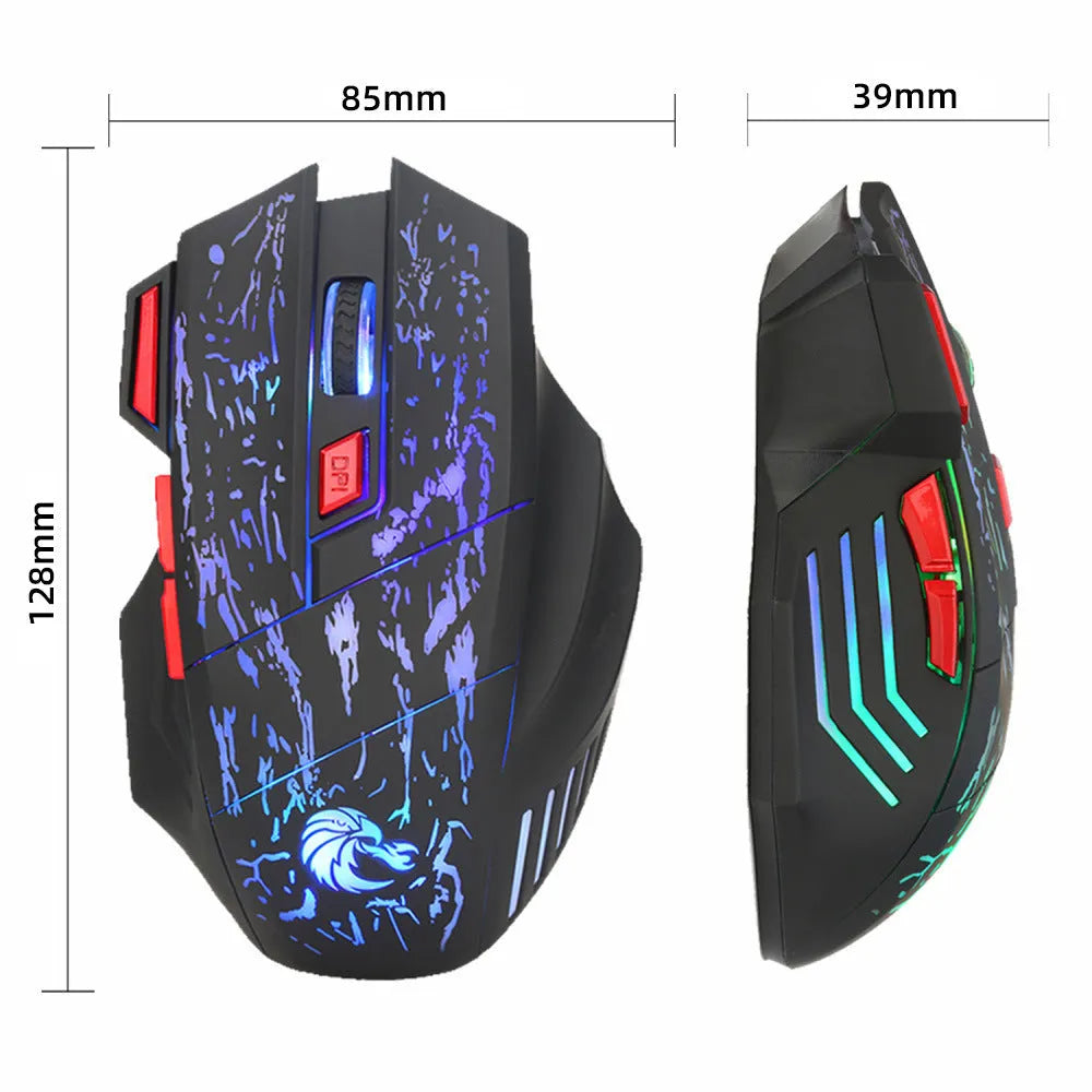 H300BK wired gaming mouse with LED lighting and luminous side panels on desk