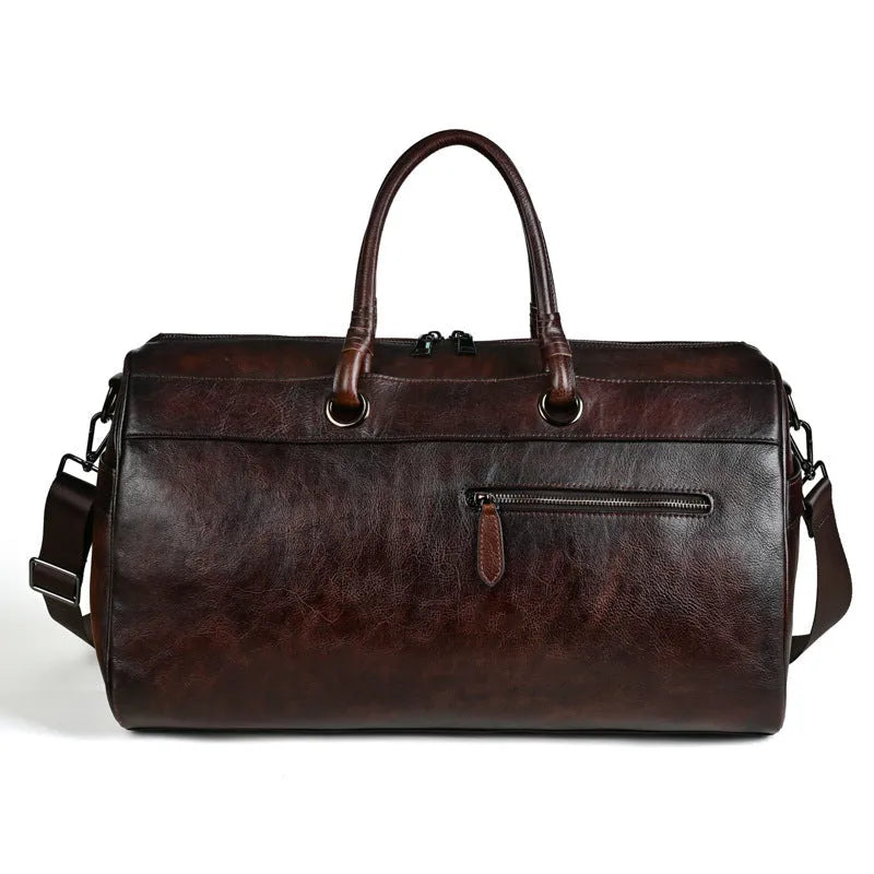 Handmade retro leather bag in vintage brown colour with below 20L capacity