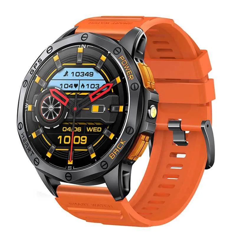 K67 AMOLED smart watch with metal body, Bluetooth calling, and compass displayed in black colour
