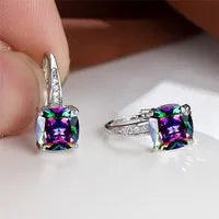 Square zircon geometric ear hook earrings in electroplated copper with Korean style design