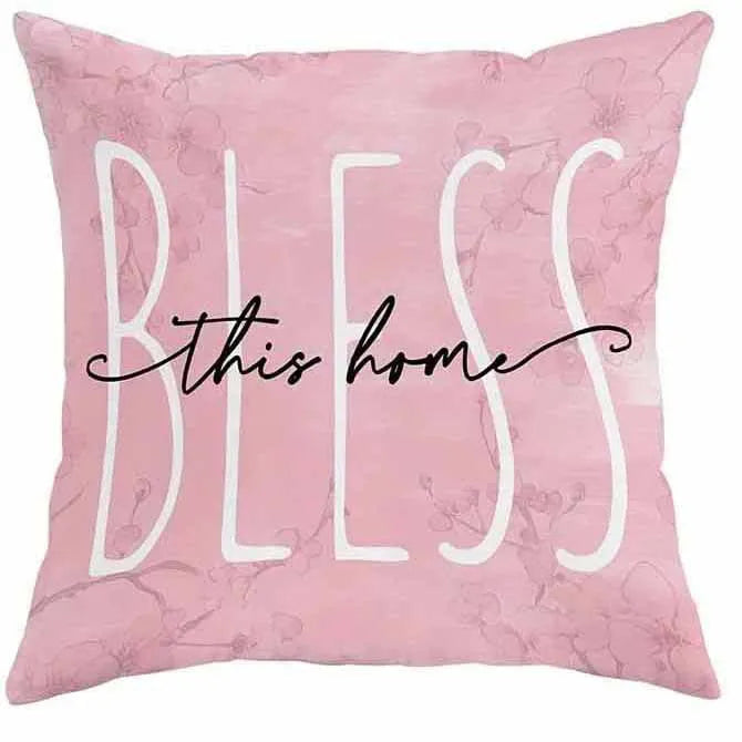 Square short velvet cushion cover with cherry blossom and letter print in four colour options