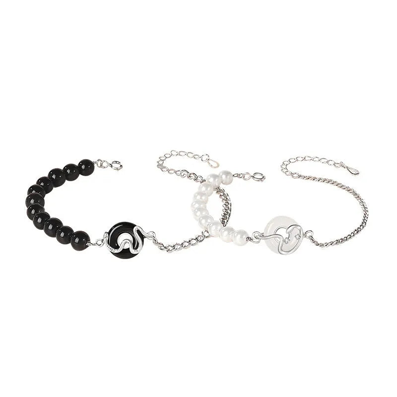 925 sterling silver couple bracelet with peace buckle clasp in New Chinese style with zodiac snake elements