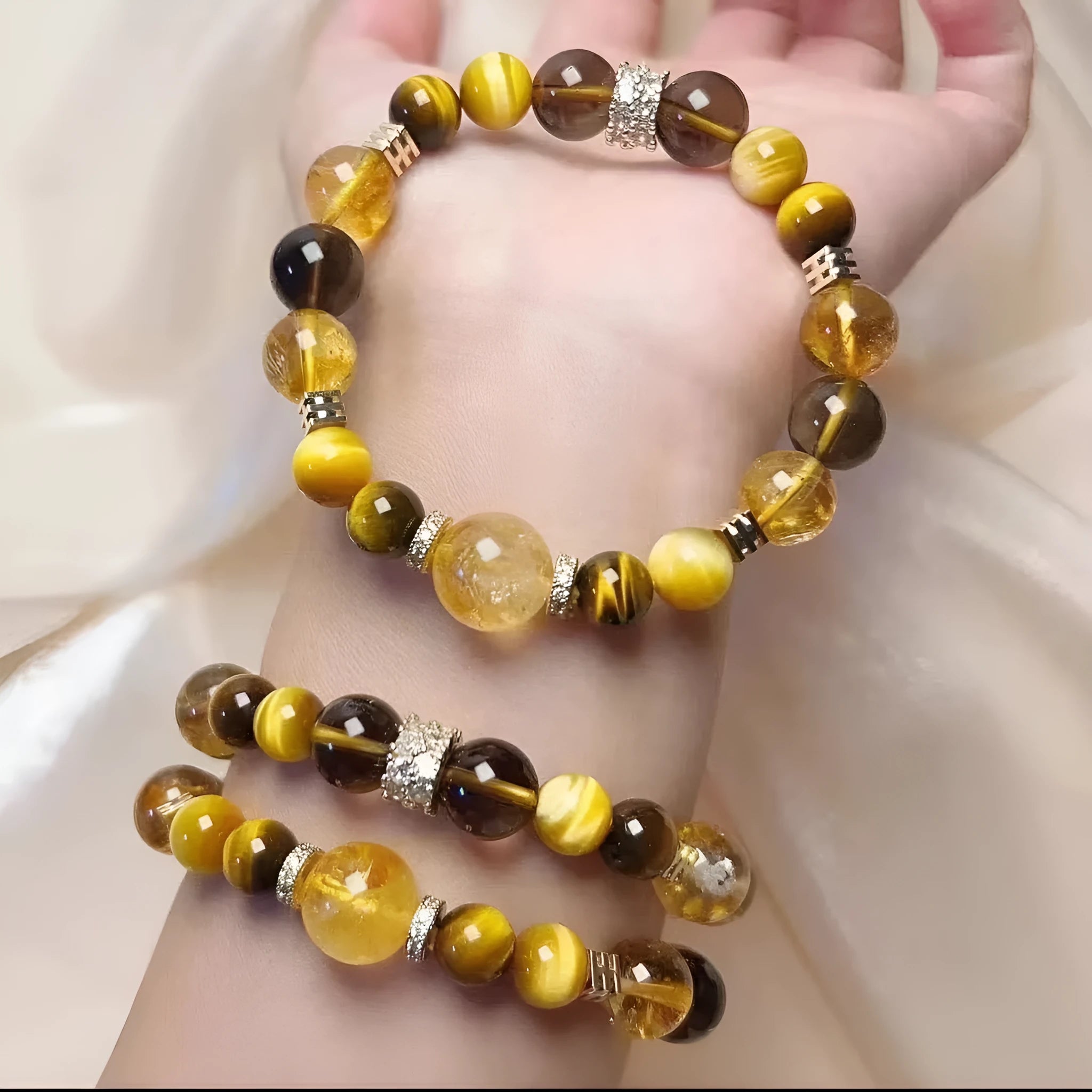 Women's natural yellow tower crystal string beads bracelet with 10mm Jinba comprehensive beads