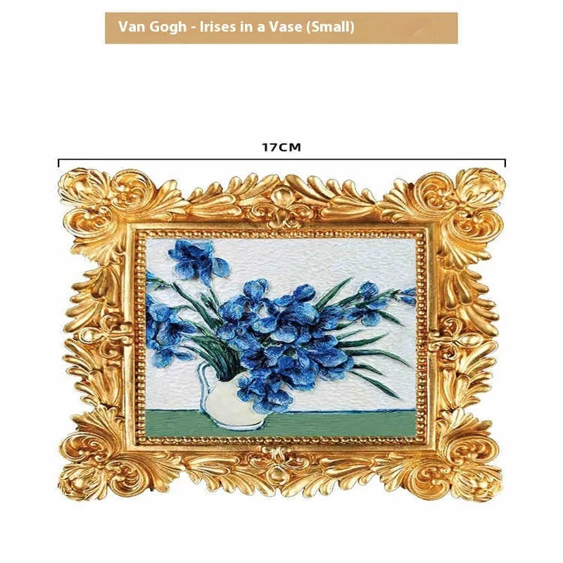 DIY oil painting kit showing Van Gogh's Starry Night reproduction on canvas with acrylic paints and wooden frame