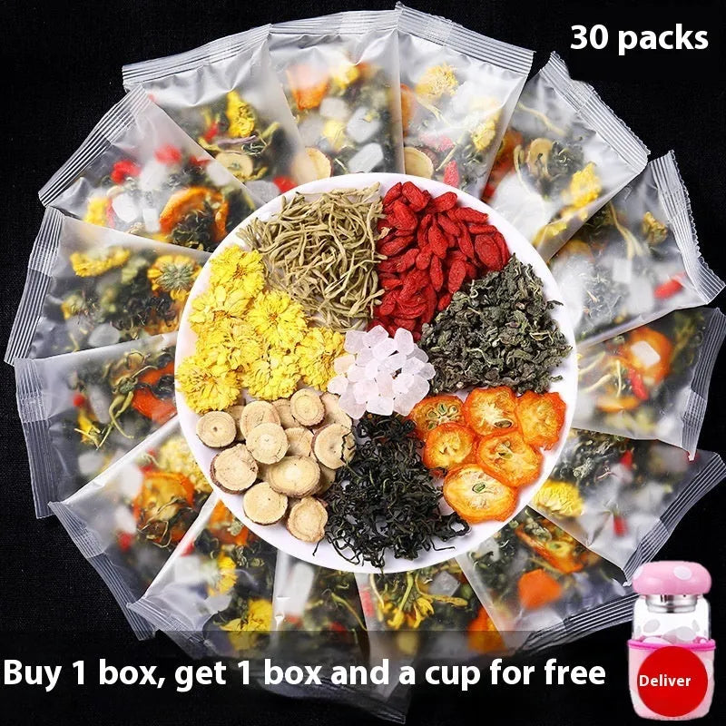 Honeysuckle chrysanthemum herbal tea 150g box with promotional bundle options and free tea cups