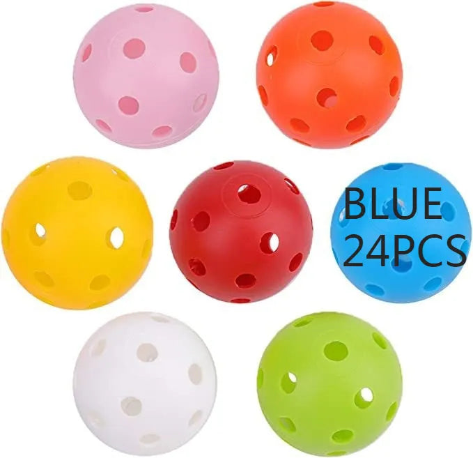 Multi-colour golf practice balls in net bag with 26-hole putting layout for skill development