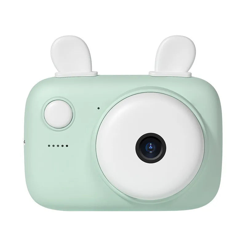 Macaron-themed A2 kids digital camera with lanyard, shown in green colour with 2.4-inch screen.