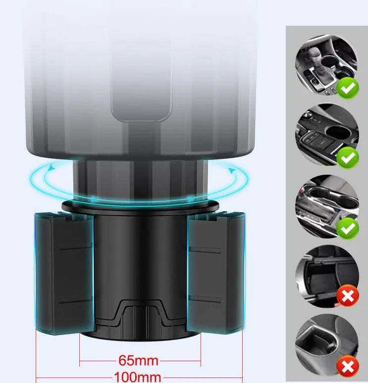 Matte black adjustable car cup holder expander for oversized drink bottles and thermoses