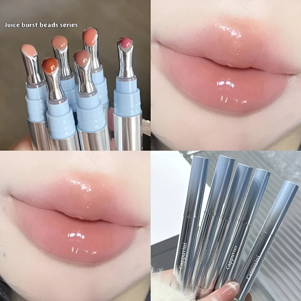 Mirror water light finish lip gloss lipstick in slim 12.9cm case with six translucent colour options