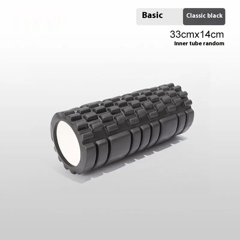 A black EVA foam roller for fitness and muscle recovery, shown next to a grey and pink version.