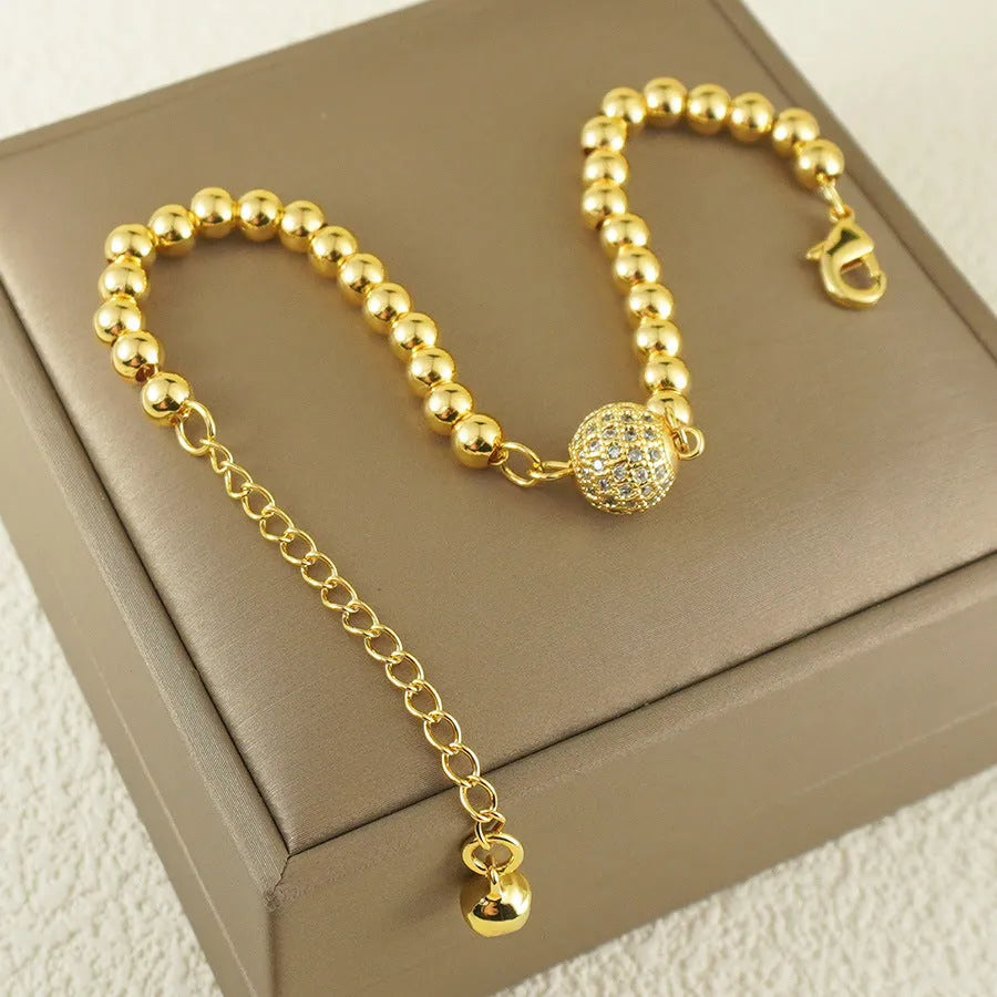 Women's Arabic style copper bracelet with heart-shaped zircon stone decoration