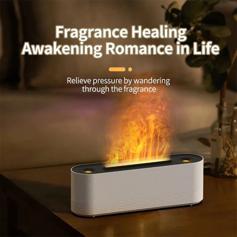 Black or white Flame Air ultrasonic humidifier and aroma diffuser with 7-colour LED lights on.