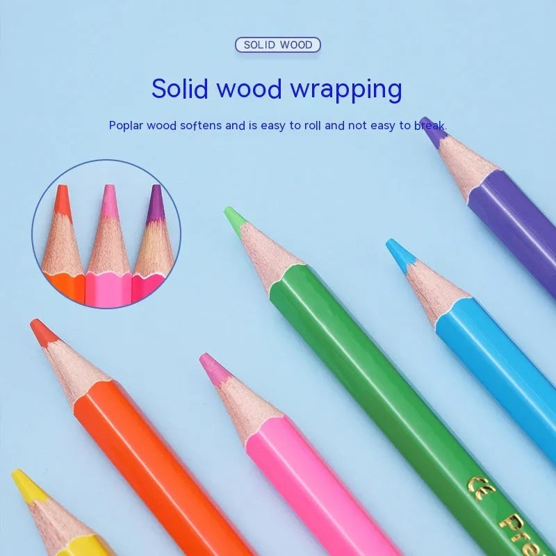 Set of wooden double-tipped colour pencils showing both the coloured lead end and the brush tip end.