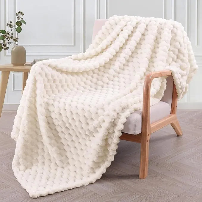 Children's soft plaid polyester blanket in camel colour, shown in a 90x90 inch size.