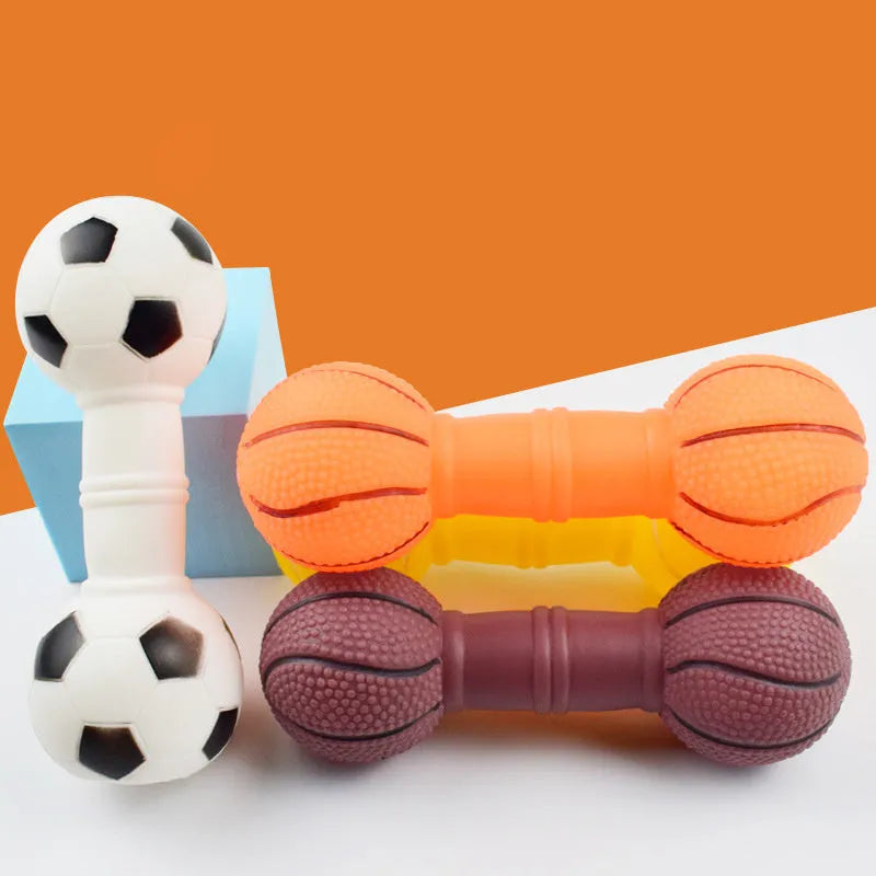 Brown orange white yellow football dumbbell shaped PVC squeaky dog chew toy