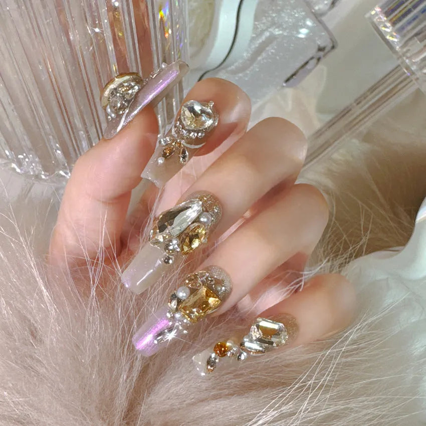 False nail patches in card packaging with adhesive or tool application options for ladies