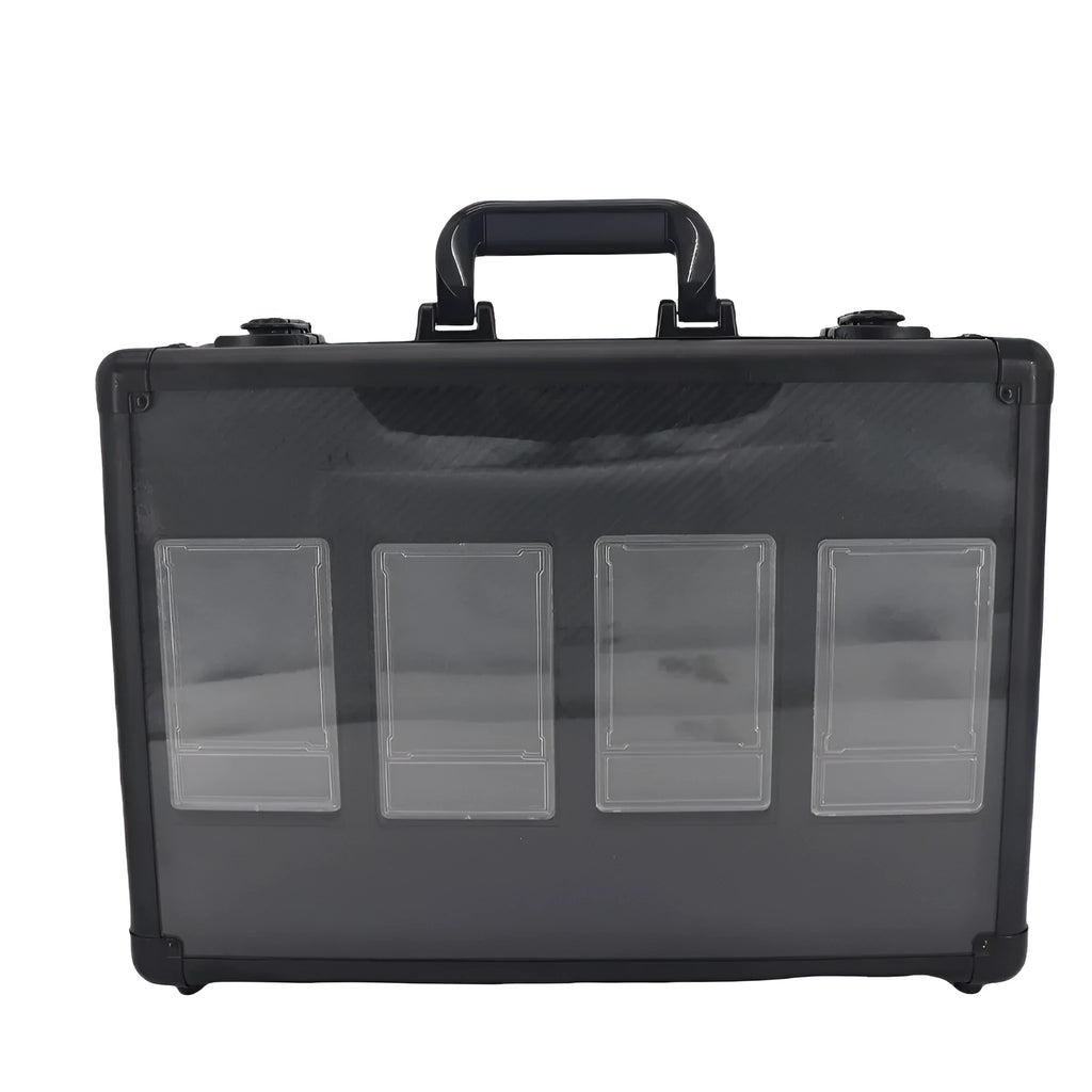 Black aluminium alloy three-slot magnetic card storage box with handle for PSA BGS graded trading cards