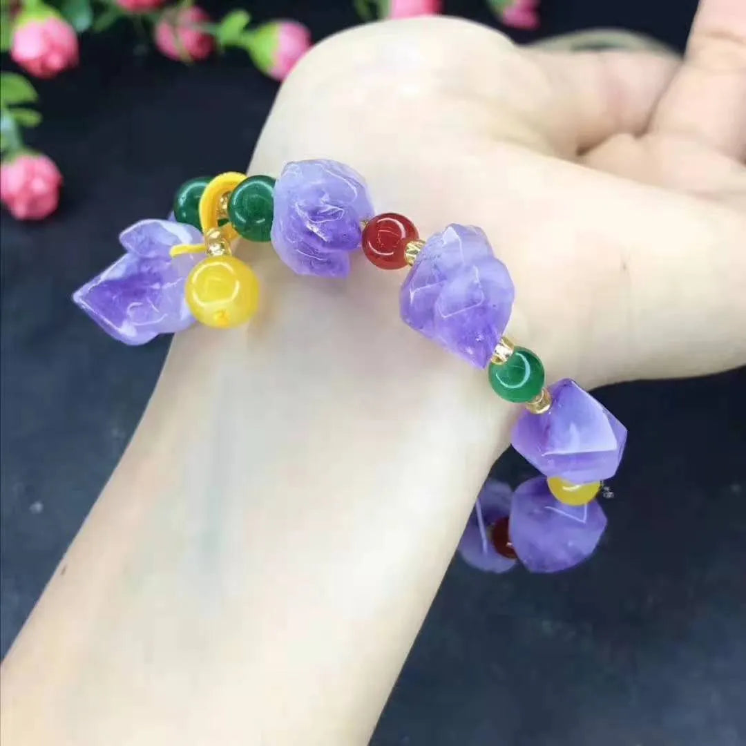Natural amethyst bead bracelet with fu character elements for women's jewellery