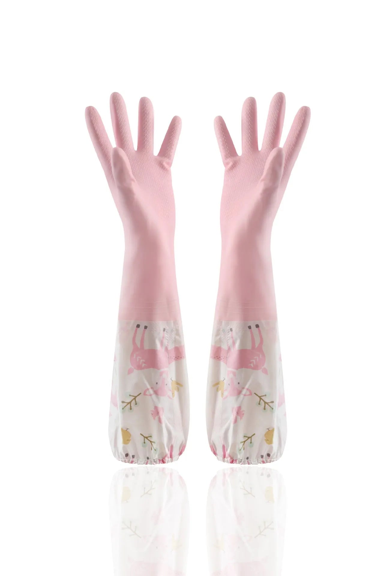 PVC waterproof cleaning gloves in Nordic blue with drawstring single layer collar