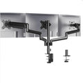 Black aluminium gas spring monitor arm holding 27-inch screen with three-arm construction