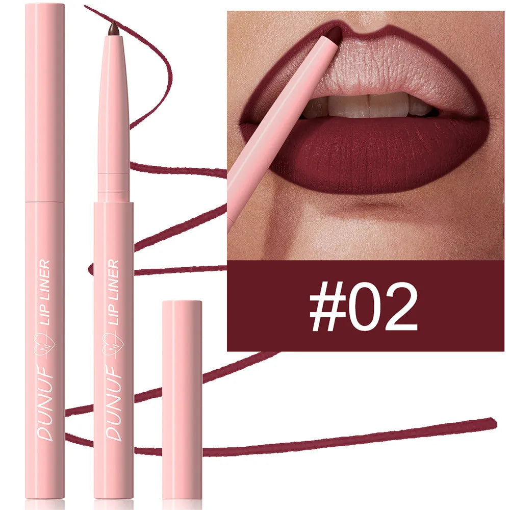 Velvet matte lip liner pencil in 12 different colour shades for precise lip definition
