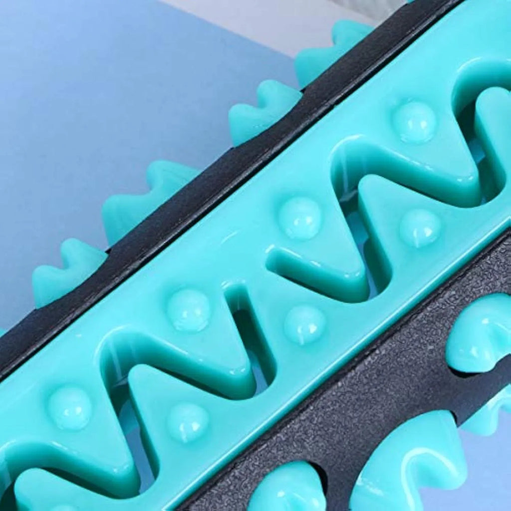 Natural rubber dog dental chew toy in blue colour, showing stick shape for teeth cleaning.