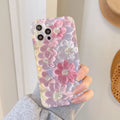 Pink silicone liquid oil painting flower phone case rear cover for iPhone