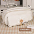 Green canvas pencil case with large capacity for 80 pens, Korean style stationery bag.