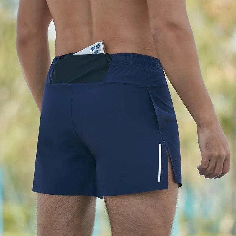Men's high-waist loose fit off-road running shorts in red, quick-drying fabric for marathon running