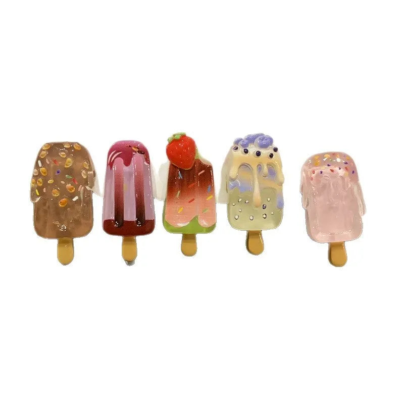 Resin hair barrettes with cartoon ice cream designs in five colours