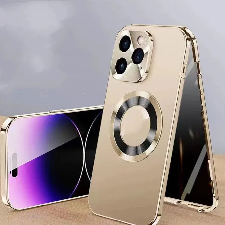 Magnetic iPhone case with anti-peep metal clip in multiple colour options.