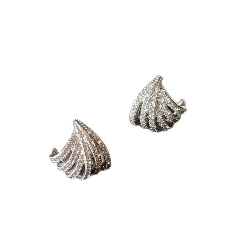 Geometric zircon earrings with platinum electroplated finish and clean line design