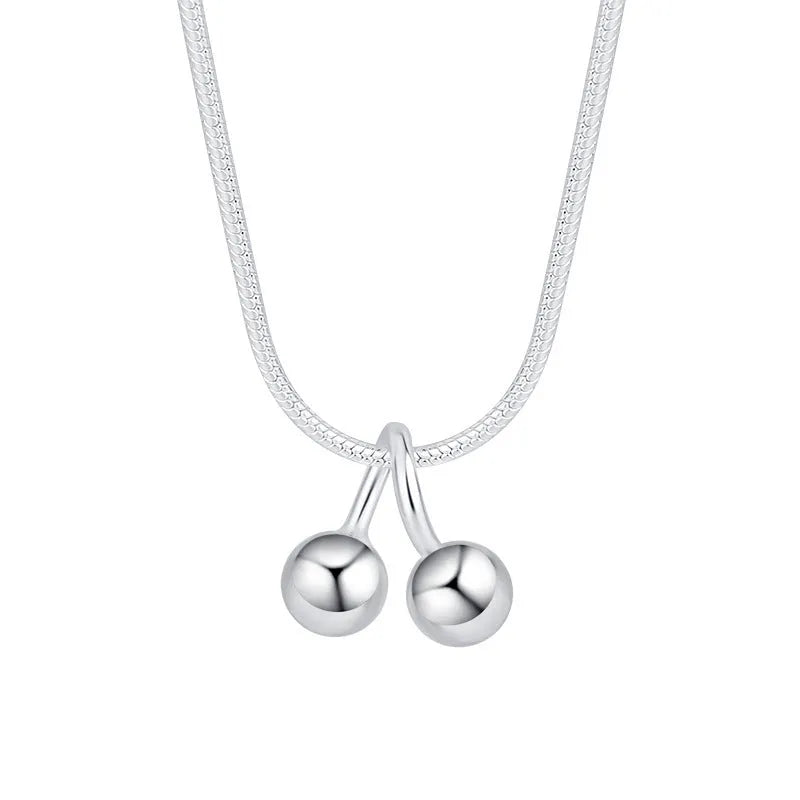 S925 sterling silver cherry pendant necklace with snake bone chain adjustable 21-50cm