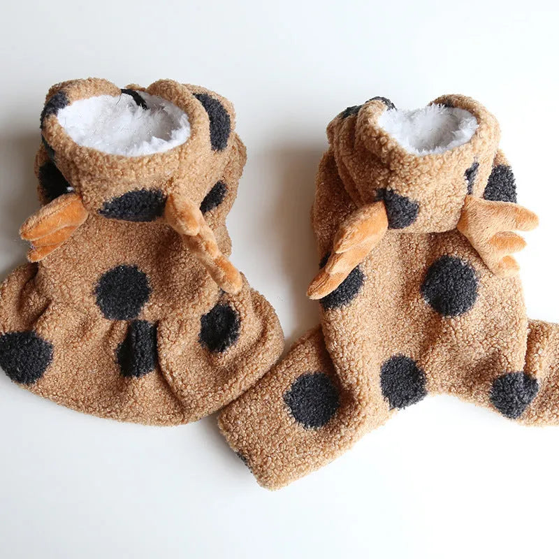Polka dot pet clothing with elk couple design for cats and dogs in cloth material
