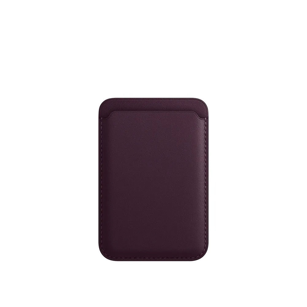 iPhone case with magnetic card holder in PU leather showing black, brown, dark blue, and orange colour options