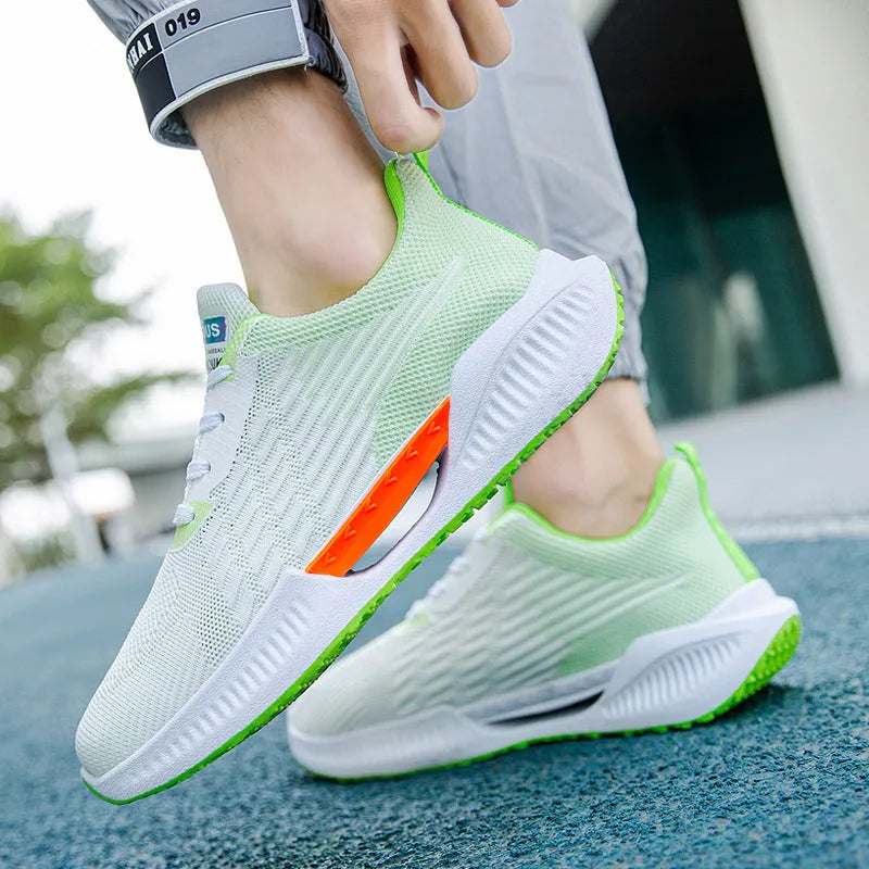 Men's blue casual mesh shoes with cloth upper and round toe design for leisure activities